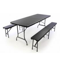 Zahradní set lavice a stůl v ratanovém designu - černá