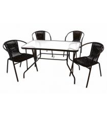 Zahradní set, 4 židle a skleněný stůl, polyratan, hnědý