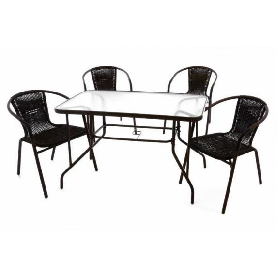 Zahradní polyratanový set - 4 židle a skleněný stůl