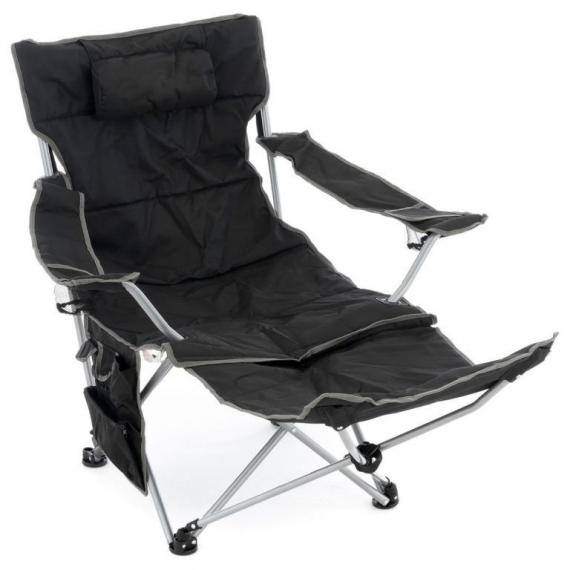 Kempingová židle s odnímatelnou podnožkou, černá