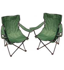 Kempingová sada - 2x skládací židle s držákem - zelená