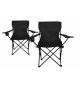 Kempingová sada - 2x skládací židle s držákem - černá